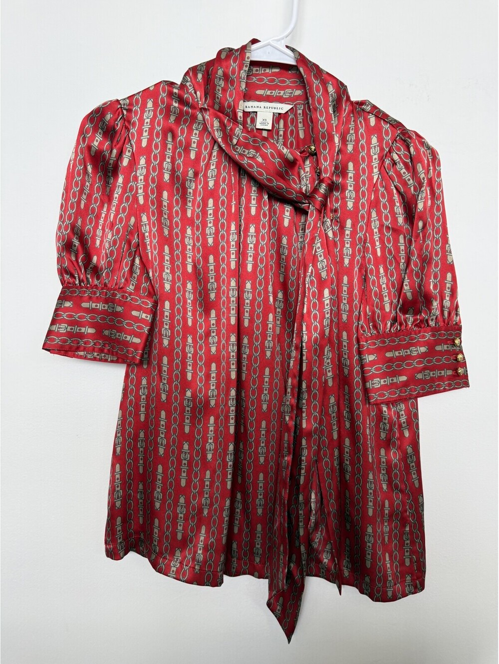 Vintage 90s Banana Republic 100% Silk Chain Print Blouse XS